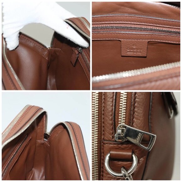 GUCCI Clutch Bag Leather Brown Silver - Picture 10 of 14